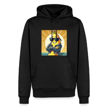 Coole Banane mit Lederjacke und Sonnenbrille - Männer Premium Bio Hoodie - Schwarz - Vorne - Nico (187cm)