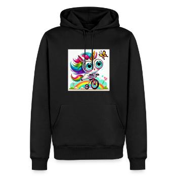 Lustiges Einhorn auf Fahrrad - Männer Premium Bio Hoodie - Schwarz - Vorne - Nico (187cm)