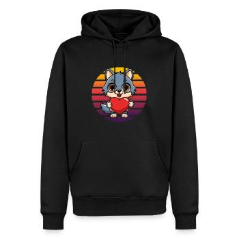 Blauer Fuchs mit Herz - Retro Vintage Sunset - Männer Premium Bio Hoodie - Schwarz - Vorne - Nico (187cm)