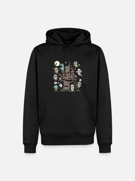 Monster Baumhaus Halloween Party - Männer Premium Bio Hoodie - Schwarz