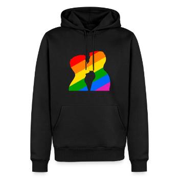 L’amour gay est érotique - Sweat à capuche Premium bio Homme - noir - Devant - Nico (187cm)