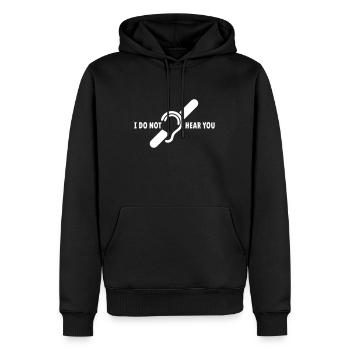 I do not hear you. Deaf, hard of hearing logo - Men’s Premium Organic Hoodie - black - Front - Nico (187cm)