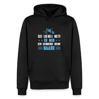 Friseur Sei lieber nett zu mir - Männer Premium Bio Hoodie - Schwarz - Vorne - Nico (187cm)