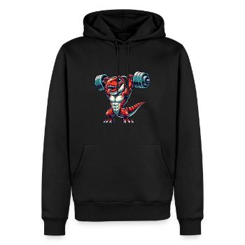Dino Trex Training Hantel Lustig Starke Fitness - Männer Premium Bio Hoodie - Schwarz - Vorne - Nico (187cm)