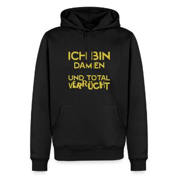 Verrückt Damien - Männer Premium Bio Hoodie - Schwarz - Vorne - Nico (187cm)