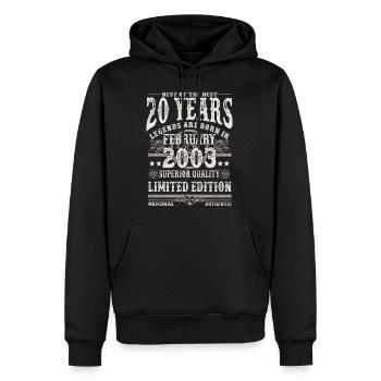 Né en février 2003 - 20 ans - Sweat à capuche Premium bio Homme - noir - Devant - Nico (187cm)