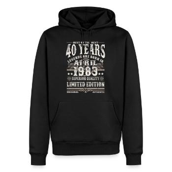 Born in April 1983 - 40 years old - Men’s Premium Organic Hoodie - black - Front - Nico (187cm)