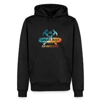 Die Garage ruft Ich muss los - Auto KFZ Liebhaber - Männer Premium Bio Hoodie - Schwarz - Vorne - Nico (187cm)