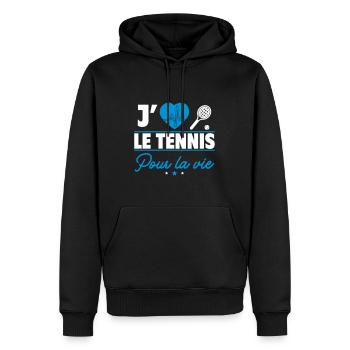 J'adore le tennis : la passion à chaque match ! - Sweat à capuche Premium bio Homme - noir - Devant - Nico (187cm)