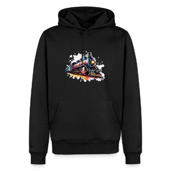 Zug / Lokomotive / Dampflok / Eisenbahn / Lock - Männer Premium Bio Hoodie - Schwarz - Vorne - Nico (187cm)