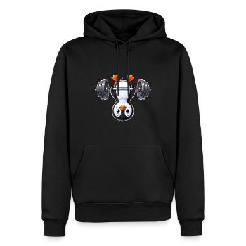 Mignon pingouin barbell dessin animé sport - Sweat à capuche Premium bio Homme - noir - Devant - Nico (187cm)