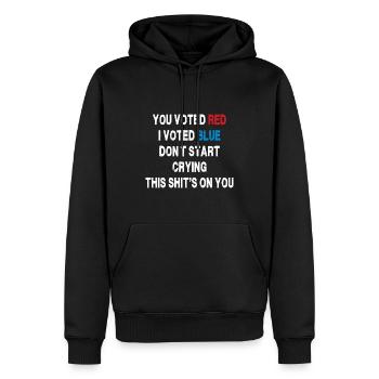 Vous avez voté rouge, j’ai voté bleu - Satire politique - Sweat à capuche Premium bio Homme - noir - Devant - Nico (187cm)