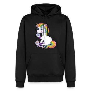 Niedliches Einhorn Regenbogen mit Süßem Cupcake - Männer Premium Bio Hoodie - Schwarz - Vorne - Nico (187cm)