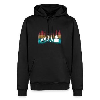 Evolution de l’homme DJ Techno Vinyle Rétro Vintage - Sweat à capuche Premium bio Homme - noir - Devant - Nico (187cm)