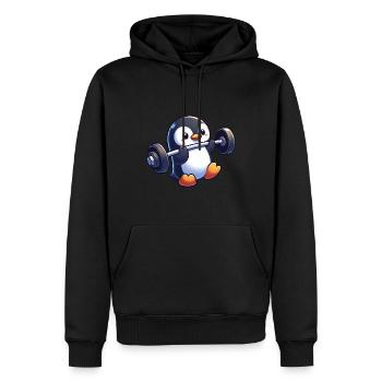 Süßer Pinguin Langhantel Fitness Cartoon - Männer Premium Bio Hoodie - Schwarz - Vorne - Nico (187cm)