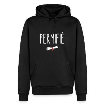 permifié - Sweat à capuche Premium bio Homme - noir - Devant - Nico (187cm)