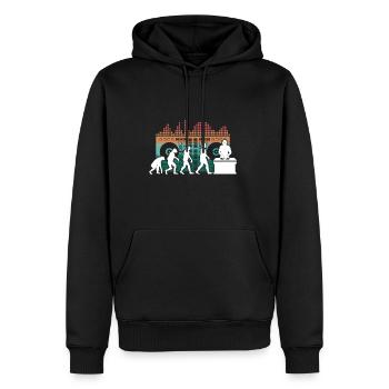Evolution de l’homme DJ Techno Vinyle Rétro Vintage - Sweat à capuche Premium bio Homme - noir - Devant - Nico (187cm)