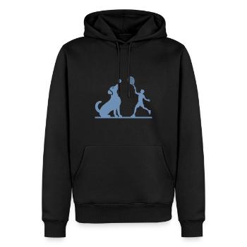 Hund und Herrchen Tennis Freunde Silhouette - Männer Premium Bio Hoodie - Schwarz - Vorne - Nico (187cm)