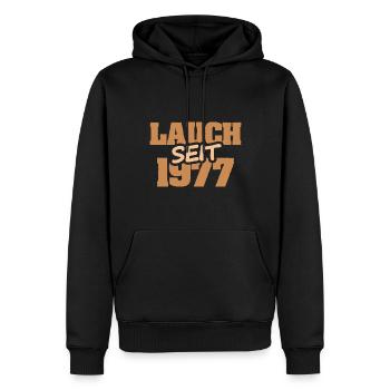 Année 1977 - Sweat à capuche Premium bio Homme - noir - Devant - Nico (187cm)