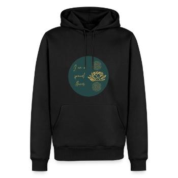 Lotus Blüte und Blume des Lebens mit Spruch - Männer Premium Bio Hoodie - Schwarz - Vorne - Nico (187cm)