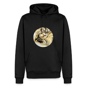Chubby sleeping tabby cat - Men’s Premium Organic Hoodie - black - Front - Nico (187cm)