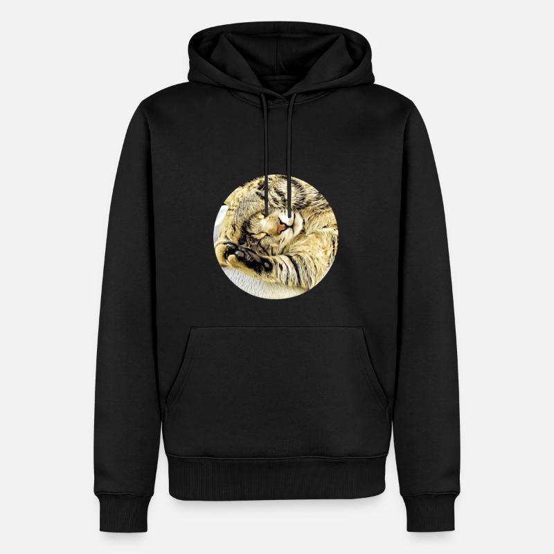 Pummelig schlafende Tabby-Katze - Männer Premium Bio Hoodie - Schwarz