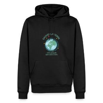 Sauver la terre c'est la planète qui a des chats - Sweat à capuche Premium bio Homme - noir - Devant - Nico (187cm)