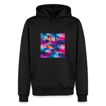 Abstraktes Aquarellmuster in Retro-Neonfarben - Männer Premium Bio Hoodie - Schwarz - Vorne - Nico (187cm)