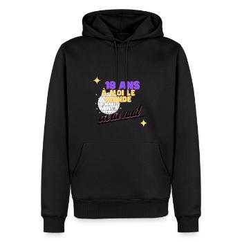 J'ai 18 ans, à moi le monde de la nuit - Sweat à capuche Premium bio Homme - noir - Devant - Nico (187cm)
