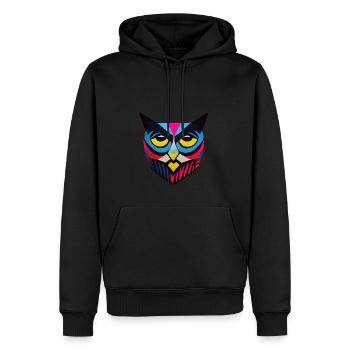Owl Mask - Created By AI - Men’s Premium Organic Hoodie - black - Front - Nico (187cm)