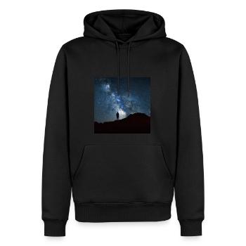 Mensch am Gipfel mit Milchstraße - Männer Premium Bio Hoodie - Schwarz - Vorne - Nico (187cm)