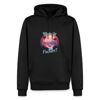 Lustiges Flamingo Design - Whats up flockers - Männer Premium Bio Hoodie - Schwarz - Vorne - Nico (187cm)