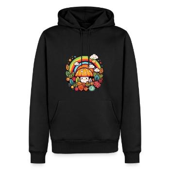 Herbst-Regenbogenpilz im Kawaii-Garten - Männer Premium Bio Hoodie - Schwarz - Vorne - Nico (187cm)