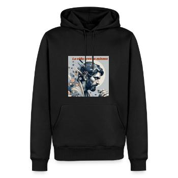 Portrait d’homme Art numérique - Sweat à capuche Premium bio Homme - noir - Devant - Nico (187cm)