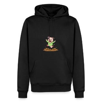Fröhliches Schwein, das im Schlamm herumtollt - Skurriles Tier - Männer Premium Bio Hoodie - Schwarz - Vorne - Nico (187cm)