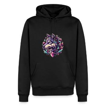 Digital Art - Majestic Wolf Head with Gemstone - Men’s Premium Organic Hoodie - black - Front - Nico (187cm)