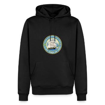 t- shirt humour marin breton " quand les mouettes" - Sweat à capuche Premium bio Homme - noir - Devant - Nico (187cm)