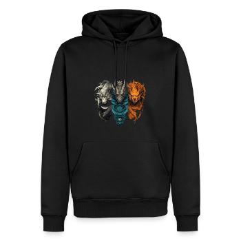 Dieux de l’Unification des Trois - Sweat à capuche Premium bio Homme - noir - Devant - Nico (187cm)