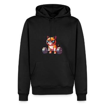 Deadlift Katze Bodybuilding - Männer Premium Bio Hoodie - Schwarz - Vorne - Nico (187cm)