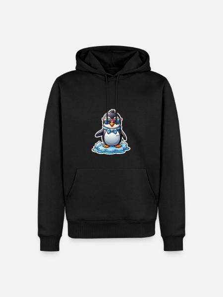 Pinguin mit Brille - Männer Premium Bio Hoodie - Schwarz