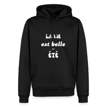 La vie est belle en été - Sweat à capuche Premium bio Homme - noir - Devant - Nico (187cm)