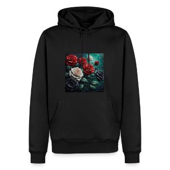 Arrangement aus Rosen in Rot, Weiß und Schwarz - Männer Premium Bio Hoodie - Schwarz - Vorne - Nico (187cm)