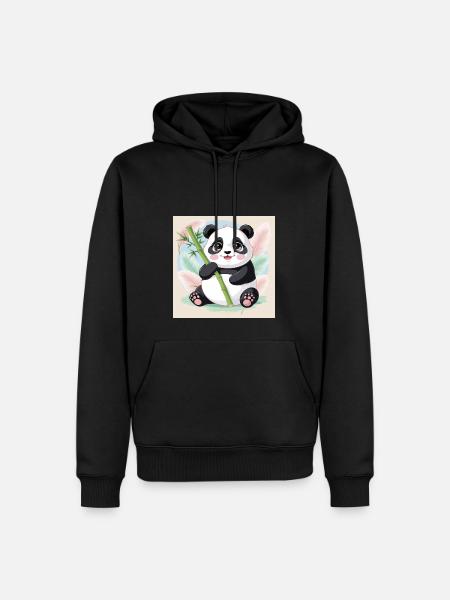 Kawaii Panda with Bamboo - Männer Premium Bio Hoodie - Schwarz