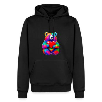 Ours arc-en-ciel avec coeur coloré - Sweat à capuche Premium bio Homme - noir - Devant - Nico (187cm)
