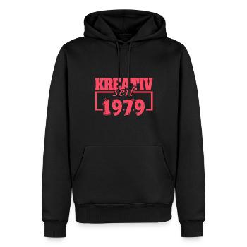 Kreativ seit 1979 - Männer Premium Bio Hoodie - Schwarz - Vorne - Nico (187cm)