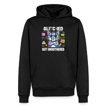 Glitch Cat - Erreur dans le système - Je m’en fiche - Sweat à capuche Premium bio Homme - noir - Devant - Nico (187cm)