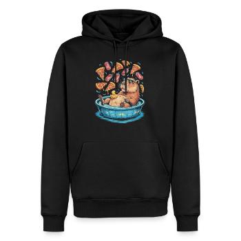 Capybara-Chillzone - Pizza, Limo, Entspannung - Männer Premium Bio Hoodie - Schwarz - Vorne - Nico (187cm)