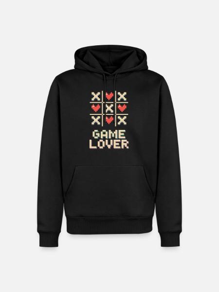 Pixel Herz Tic Tac Toe - Männer Premium Bio Hoodie - Schwarz