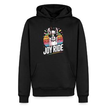 Joy Ride - Farbenfrohes Lama Glück - Männer Premium Bio Hoodie - Schwarz - Vorne - Nico (187cm)