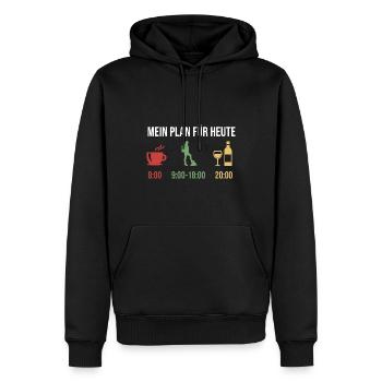 Mein Plan Wandern Bergsteigen | Hiking Wein Spruch - Männer Premium Bio Hoodie - Schwarz - Vorne - Nico (187cm)